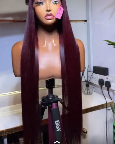 Burgundy Bone Straight Wig, another view