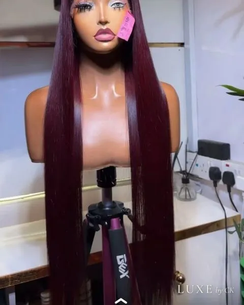 Burgundy Bone Straight Wig, another view